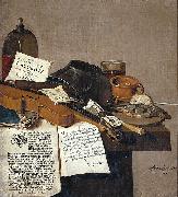 Still life with a copy of De Waere Mercurius Anthonie Leemans